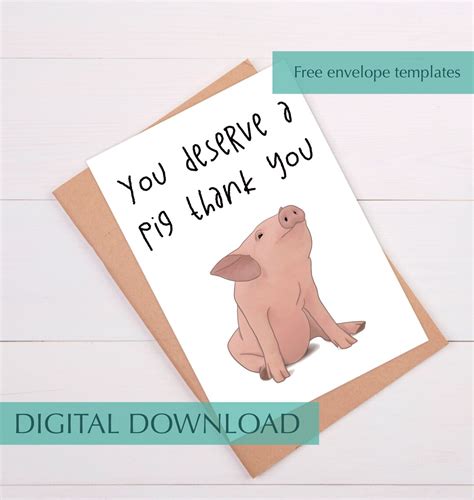 Pig Thank You Card Funny Pig Thank You Card For Friend Printable Thank