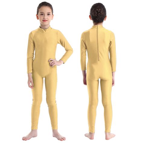 Alvivi Girls One Piece Ballet Dance Leotard Long Sleeves Zippered Gymnastics Jumpsuit Nude