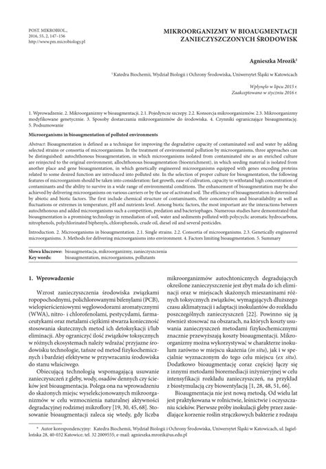 (PDF) Microorganisms in bioaugmentation of polluted environments