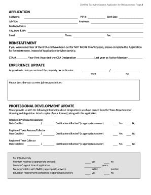 Fillable Online Taao 2015 ICTA Application For Reinstatement Texas