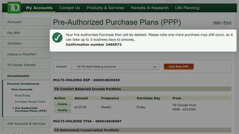 Delete A Pre Authorized Purchase Plan On Easy Web TD Canada Trust