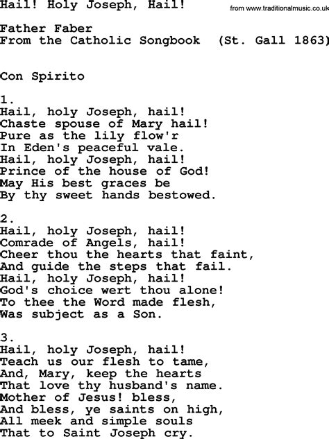 Catholic Hymns Song Hail Holy Joseph Hail Lyrics And PDF