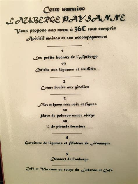 Menu At Auberge La Table Paysanne Restaurant Robion