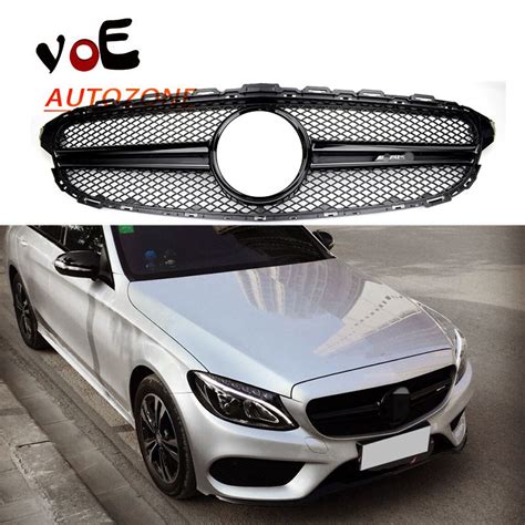 W All Gloss Black Amg Style Amg Logo Front Grill Grille For Mercedes