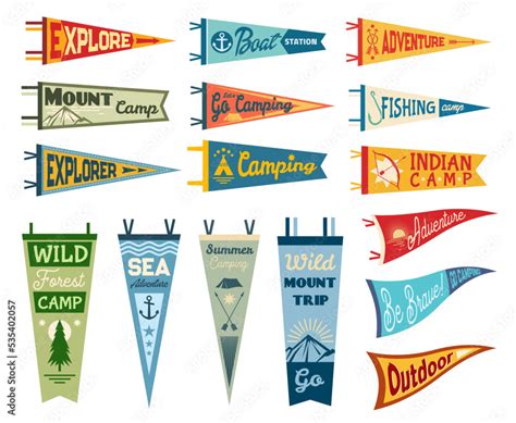 Camping Pennant Flags Camp Pendants And Outdoor Sport Club Vector