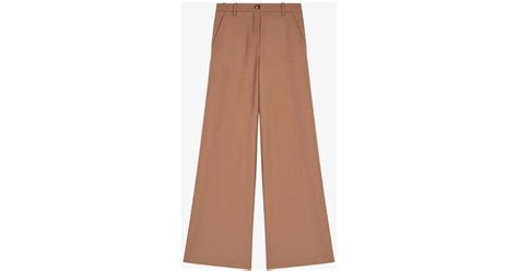 Maje Pimana Wide Leg High Leg Stretch Wool Blend Trousers In Brown