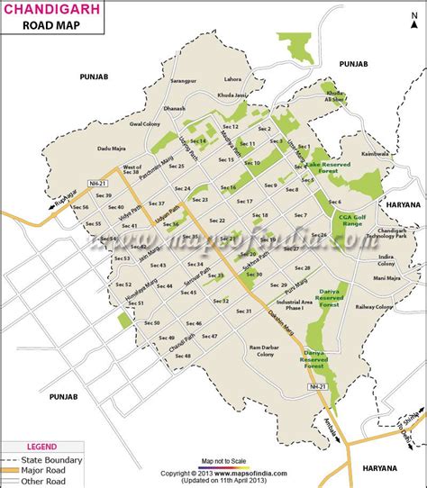 chandigarh road map printable street map  chandigarh chandigarh