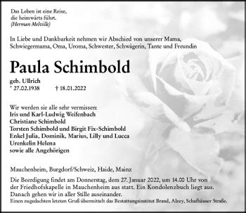 Traueranzeigen Von Paula Schimbold Vrm Trauer De