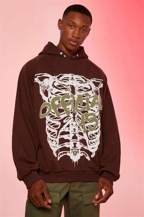 Mens Boxy Fit Skeleton Puff Print Hoodie Boohoo Uk