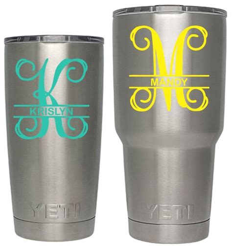 Split Initial Vine Monogram Name Decal For Yeti Rambler Tumbler 20oz