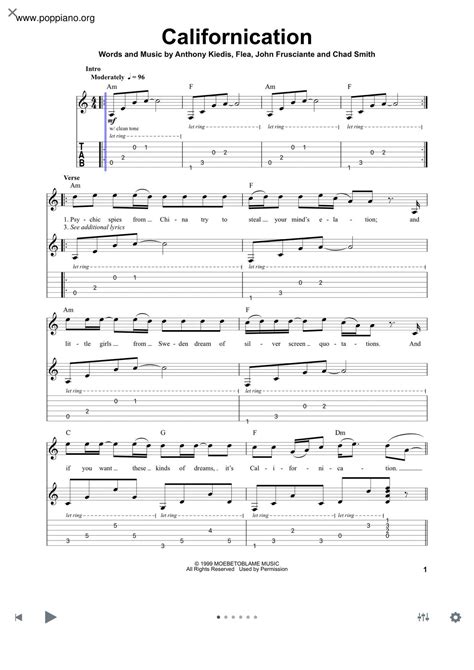 Red Hot Chili Peppers Californication Sheet Music Pdf Free Score