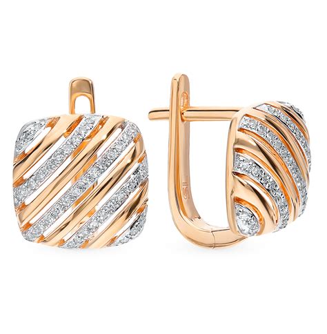 Золотые серьги с бриллиантами SUNLIGHT: красное и розовое золото 585 ...