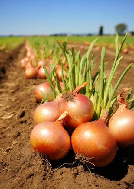 Fresh Onions In The Field Growing Vegetables Generative Ai Premium Ai