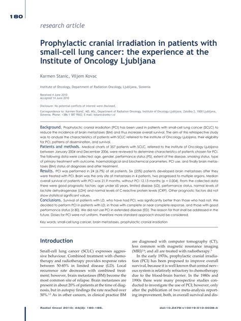 Pdf Prophylactic Cranial Irradiation In Patients With Small Cell Lung