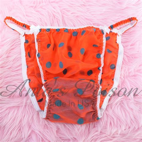 Sissy Chiffon Panties For Men Orange Blue Polka Dot String Bikini Or