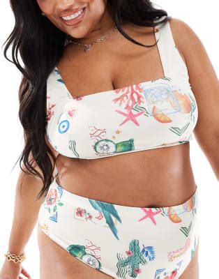 Bikini Con Estampado De Postal De Asos Design Curve Asos