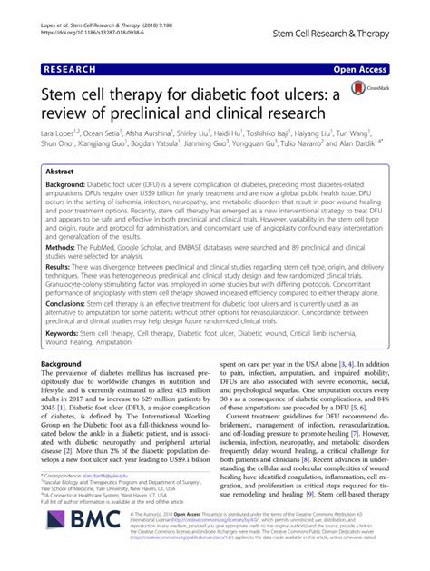 Pdf Stem Cell Therapy For Diabetic Foot Ulcers A Review Of Research Open Access Stem