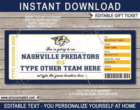 Nashville Predators Game Ticket Gift Voucher | Printable Surprise