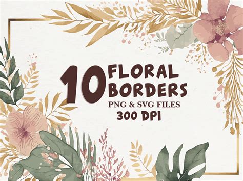 Watercolor Floral Border PNG SVG Bundle Graphic by DenizDigital ...