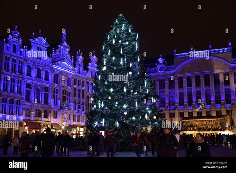 BRUSSELS, BELGIUM-DECEMBER 27, 2015: Illuminated Christmas tree on ...