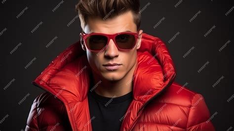 Premium Photo A Man Wearing A Red Jacket With Sunglasses And A Black