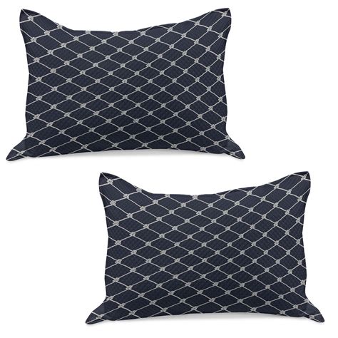 Marine Knitted Quilt Pillowcover Set Of 2 Navy Sea Yacht Theme Cool