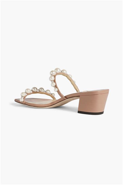 JIMMY CHOO Amara 45 Embellished Leather Mules THE OUTNET