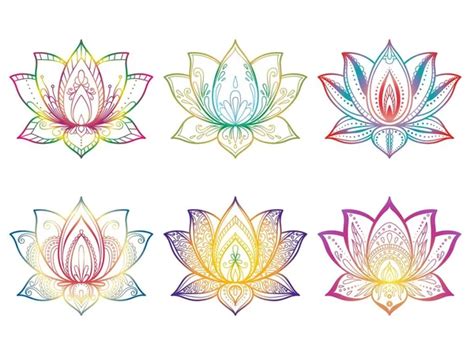 Collection Buddhism Symbols Ornate Background Namaste Lotus Flower Aum