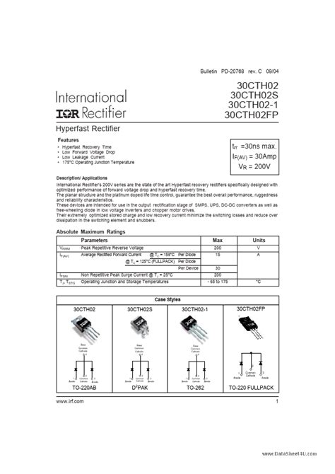 Cth International Rectifier Rectifier Hoja De Datos Ficha