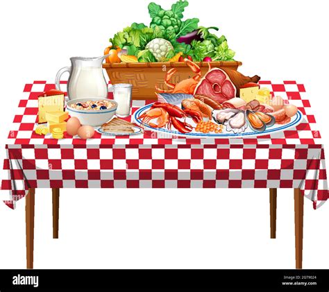 Fresh Foods Or Food Groups On The Table With Checkered Pattern