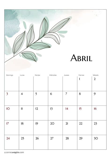 Calendario Abril