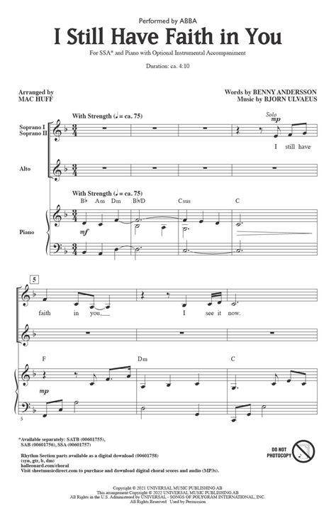 I Still Have Faith In You Arr Mac Huff By Abba Sheet Music For Ssa