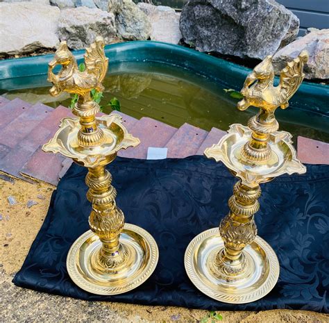 14 Inch Brass Kuthu Vilakku Brass Annapakshi Brass Diya Stand ...