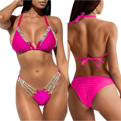 Tejiojio Summer Bikini For Women Sexy Metal Accessories Rhinestone