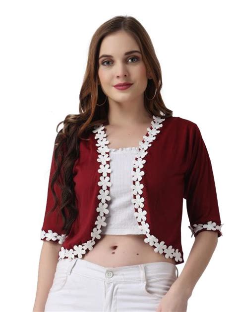 Buy Affair Waist Length Shrug With Cotton Flower Lace For Girls Women