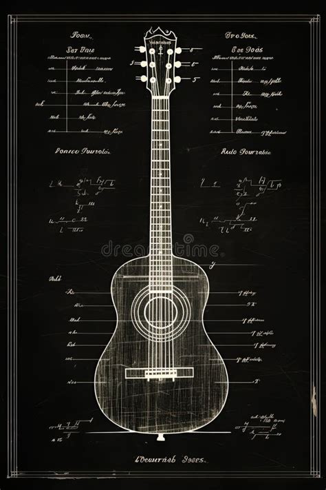 Acoustic Guitar Sketch Drawing Poster Design Generative Ai Stock