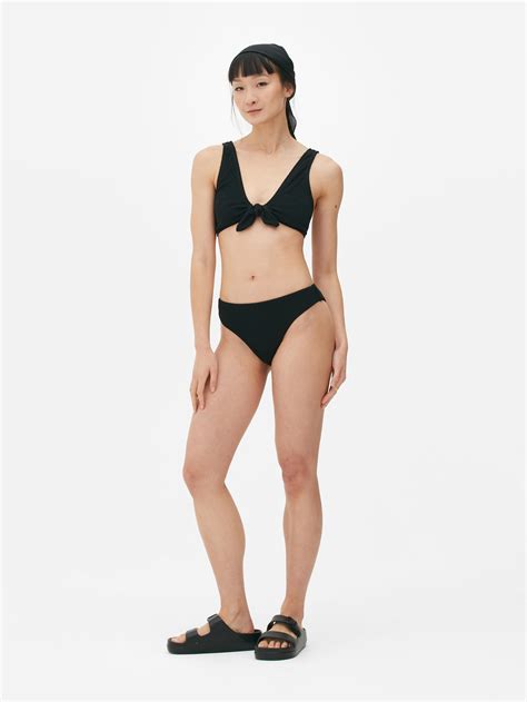 Womens Black Tie Front Crinkle Bikini Set Primark