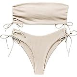 Amazon Zaful Women S Wide Straps Padded Bandeau Bikini Set Piece Cheeky Swimsuit M