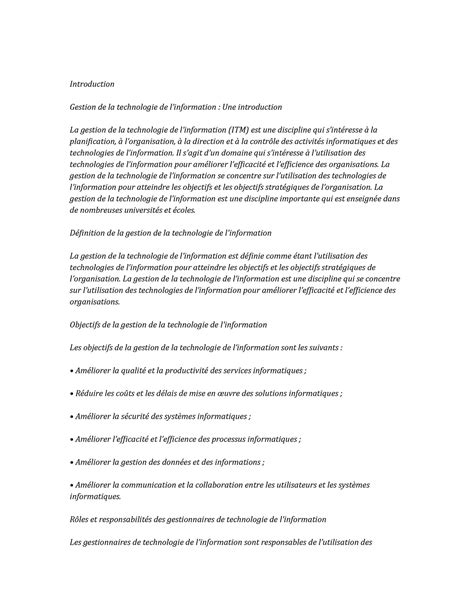 Information Technology Management Study Notes Introduction Gestion De