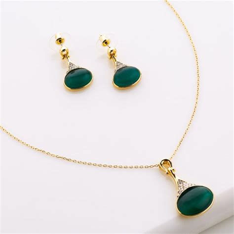 Green Pendant Set - Necklace for Office - Emerald Elegance Pendant Set ...