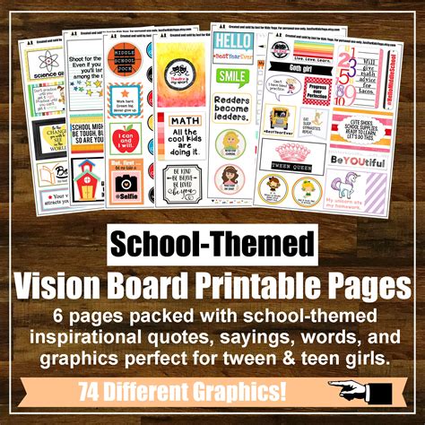 SCHOOL-THEMED Vision Board Printables, Affirmation Cards, Kids Yoga ...