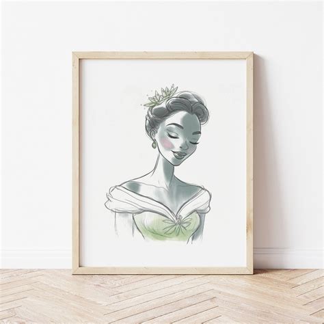 Princess Tiana Art Print, Princess and the Frog Art, Hand Drawn Girls ...