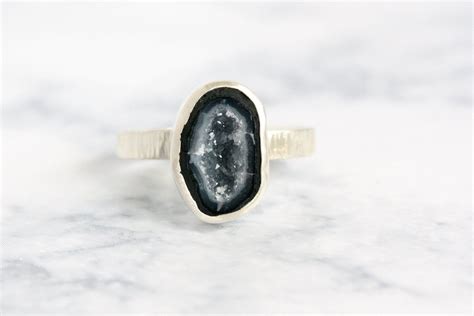 Mini Geode Ring In Sterling Silver In 2020 Geode Ring Rings Sterling Silver