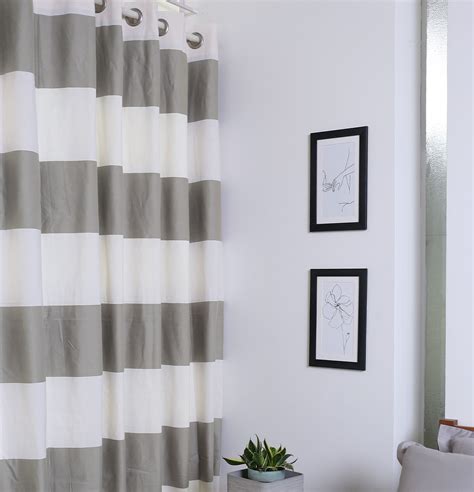 Broad Stripe Cotton Curtain Grey White Thoppia