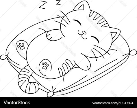 Cute sleeping cat coloring page Royalty Free Vector Image