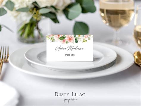 Editable Blush Pink Floral Wedding Place Cards Template Etsy