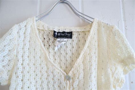 Ivory Short Sleeve Crochet Cardigan [l 204] Fizzvintage