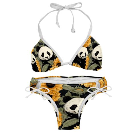 Panda Sunflower Women S Swimwear Bikini Set With Detachable Sponge And