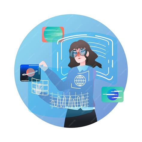 Premium Vector | Smart woman in glasses using virtual reality for