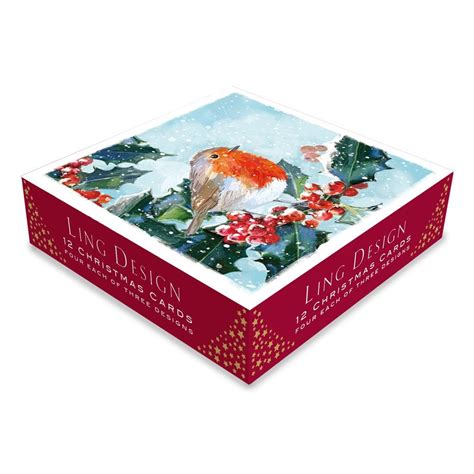 Ling Design Winter Robins And Berries Box Of 12 Christmas Cards